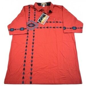 Y2K Ripple Creek by Circle S Polo‎ Shirt Red Southwest Aztec XXL NWT